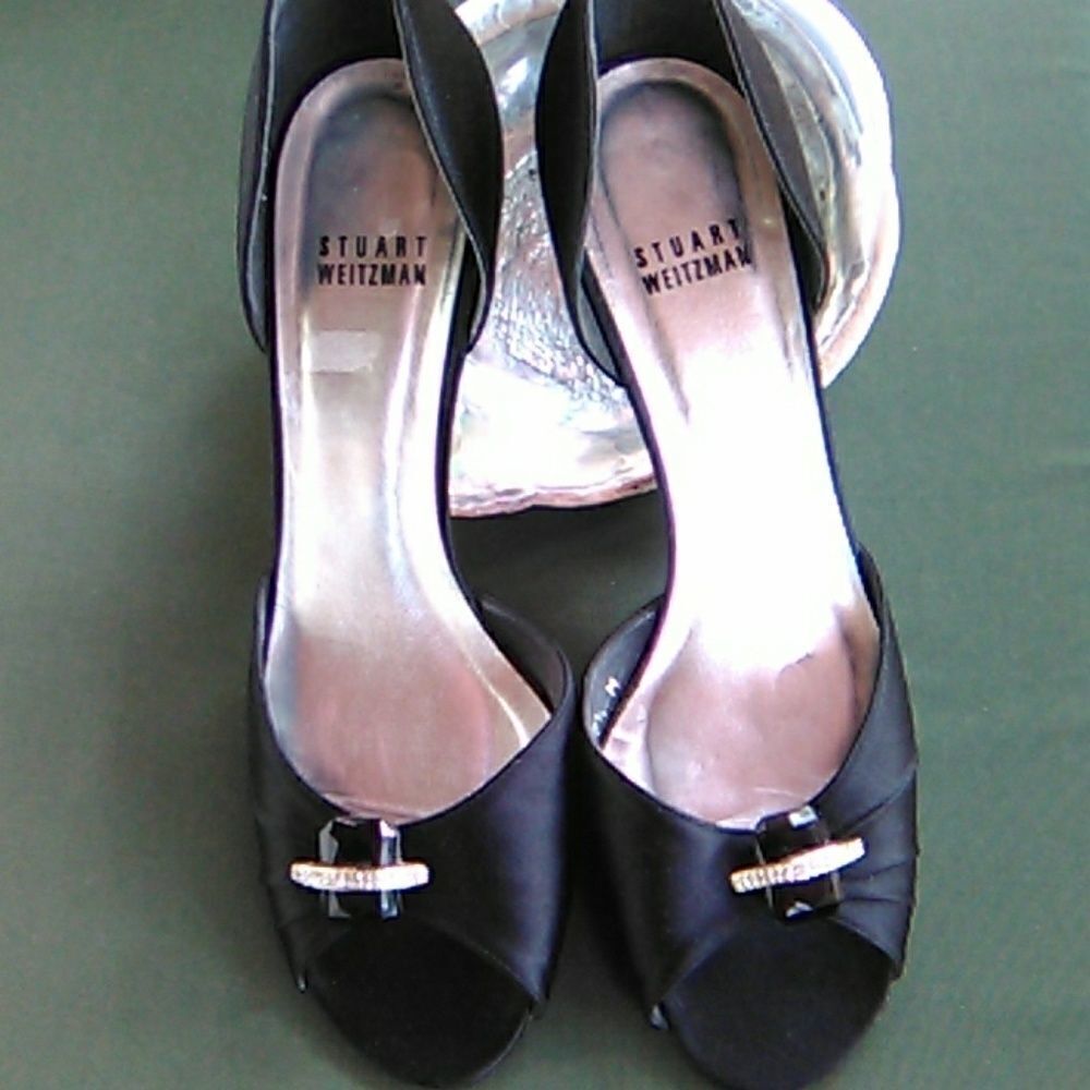 Stuart Weitzman Satin  Embellished Jeweled Heels